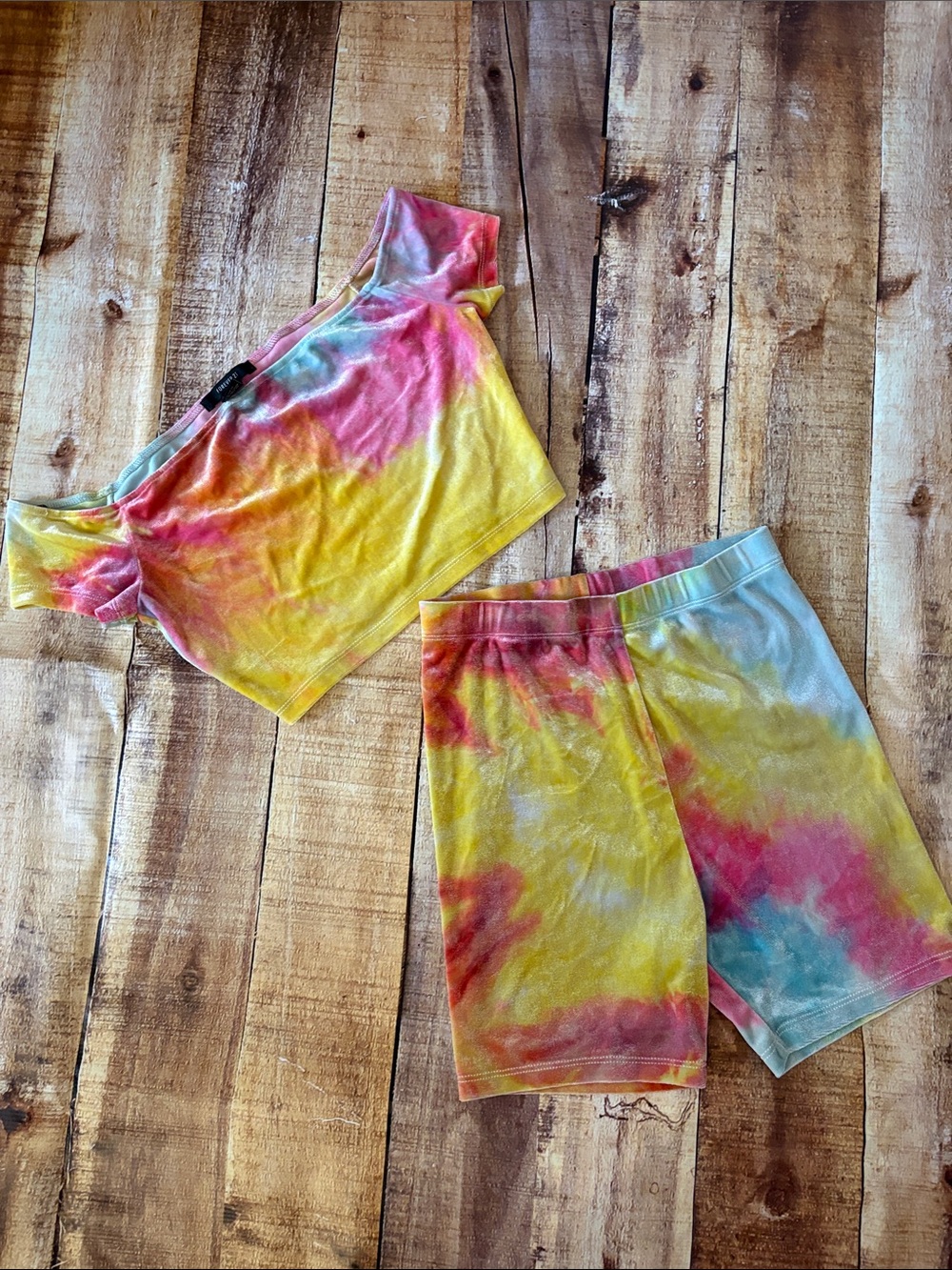 Forever 21 Tie-Dye Two-Piece Jumpsuit Set - Yellow, Pink, Blue